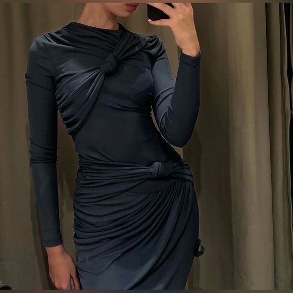 ZARA Draped Knot Midi Dress – Sculpting Bodycon – Size S (Stretch S/M) - Picture 7 of 15
